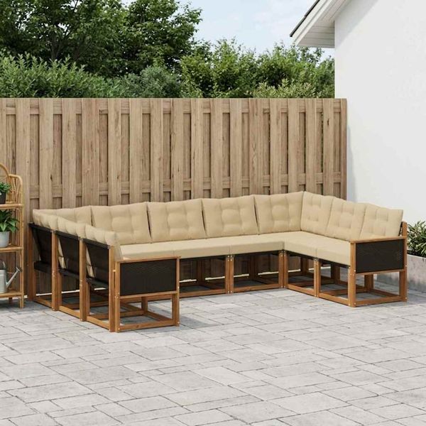 vidaXL Outdoor-Sofagarnitur mit Kissen 9 pcs Natur und Beige 3382201
