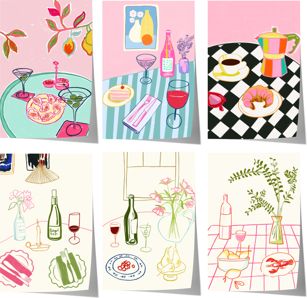 Colorful Dining Poster · Geschenkidee · Minimalistisches Food Illustration Style Design · Moderne Küchenkunst · Print ohne Rahmen - E / 100x150 cm
