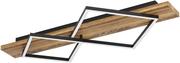 EGLO LED Deckenleuchte Boyal, Deckenlampe 2-flammig, Wohnzimmerlampe aus rustikalem Holz und schwarzem Metall, Lampe Decke FSC zertifiziert, warmweiß, 78 cm