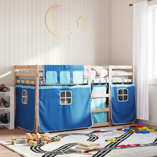 vidaXL Etagenbett mit Vorhängen Blau 75x190 cm Massivholz Kiefer 3283911