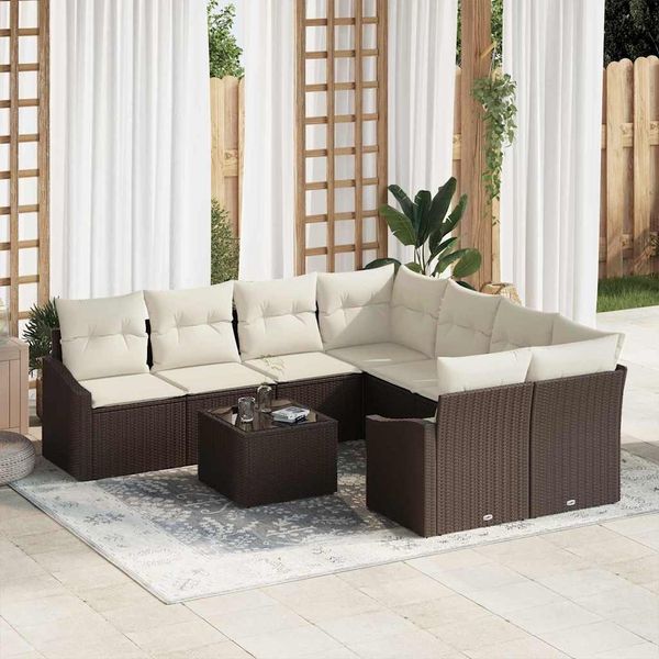 vidaXL Sofa Set mit Kissen 9 pcs Braun und Creme Poly-Rattan 3355327