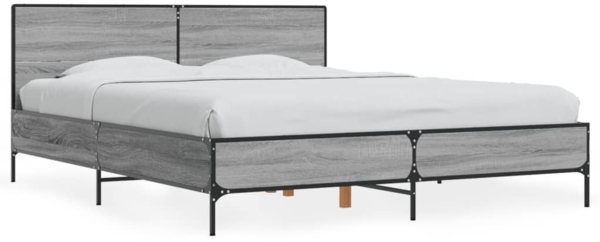 vidaXL Bettgestell Grau Sonoma 150x200 cm Holzwerkstoff und Metall 3280005