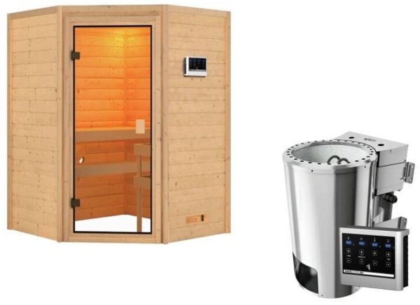 Karibu Ecksauna Antonia + 3,6kW Plug&Play BIO Kombi-Ofen externe Steuerung Bild 2