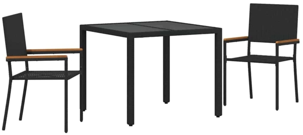 vidaXL Garten Essgruppe 3 pcs Schwarz Poly-Rattan 3365384