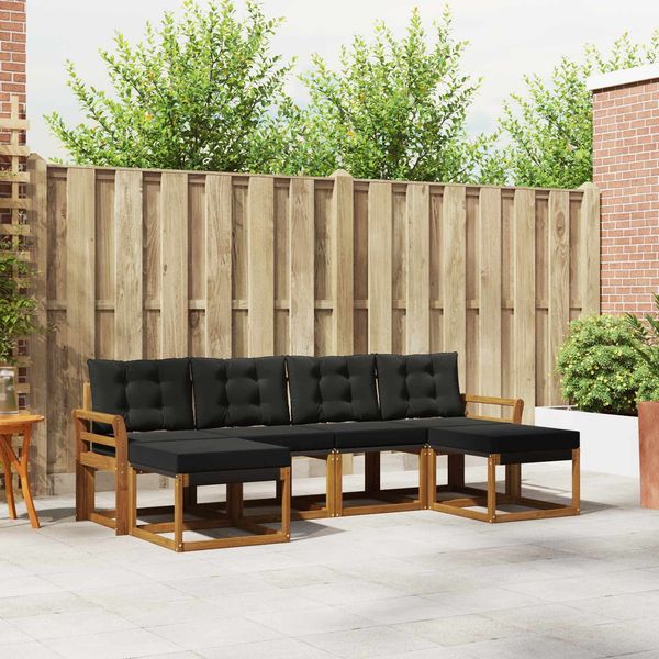 vidaXL Outdoor-Sofagarnitur mit Kissen 6 pcs Natürlich und Schwarz 3368931