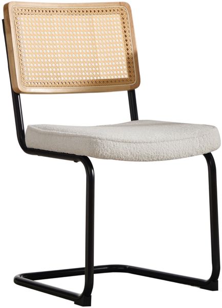 LVHOM Freischwinger 2er Set aus Chenille, vintage Esszimmerstuhl mit Rattan-Rückenlehne, Polsterstuhl mit Metallgestell, Beige