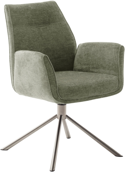 2er Set Sesselstuhl Diveria, 360° drehbar - Olive / Edelstahl