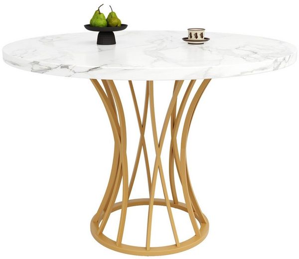 KLAM HOME Esstisch Runder Esstisch (80 x 80 x 76 cm), küchentisch, stabiler metallrahmen (moderne marmor - Oder esstische, frühstückstisch für 4-6 Personen), geeignet für Esszimmer, Wohnzimmer