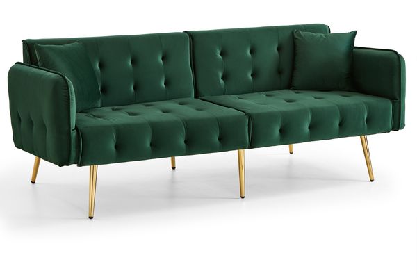 Schlafsofa 215x81,5 cm in Grün mit Velours, Schlaffunktion, verstellbarer Rückenlehne und Armlehnen,70x178x82 cm Bild 4