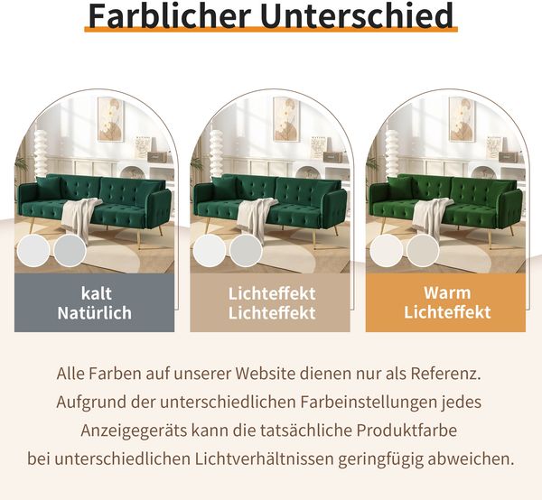 Schlafsofa 215x81,5 cm in Grün mit Velours, Schlaffunktion, verstellbarer Rückenlehne und Armlehnen,70x178x82 cm Bild 9