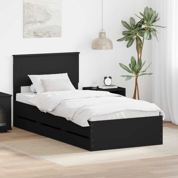 vidaXL Bettrahmen mit Schubladen Schwarz 75 x 190 cm Ingenieurs Holz 3408034