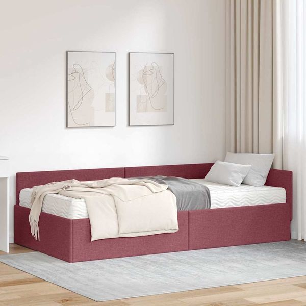 vidaXL Eckbettgestell mit Matratze Sonstiges 2 pcs Rot Stoff 3393592