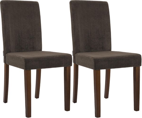 CLP 2er Set Esszimmerstuhl Ina Cordbezug gepolstert mit Rückenlehne und Holzbeinen,braun antik-dunkel