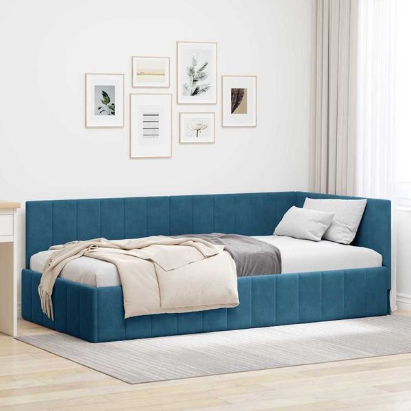vidaXL Eckbettgestell mit Kopfteil Blau 100 cm x 200 cm Samt 42016316