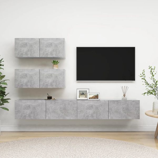 vidaXL 4-tlg. TV-Schrank-Set Betongrau Spanplatte [3079131]