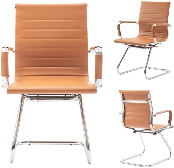 WAHSON OFFICE CHAIRS Bürostuhl 2 PU-Leder-Freischwinger Besucherstühle mit Chromgestell