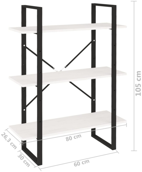vidaXL Bücherregal 3 Böden Weiß 80x30x105 cm Massivholz Kiefer 806533 Bild 3