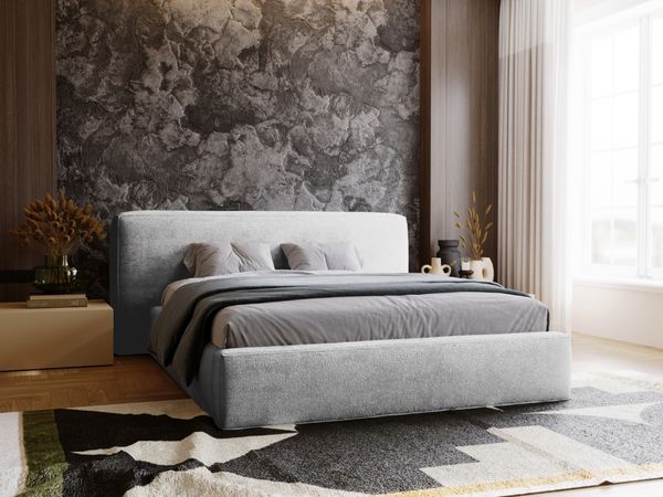 GRAINGOLD Monza Polsterbett 160x200, mit gepolstertes Kopfteil, Bettkasten, Kopfteil, Chenille-Stoff, Hellgrau