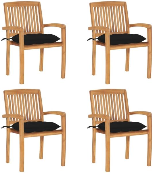 vidaXL Stapelbare Gartenstühle mit Kissen 4 Stk. Massivholz Teak 3073262