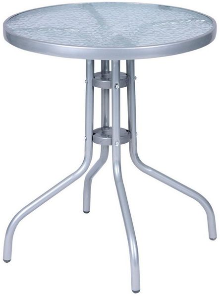 Bistrotisch Balkontisch Gartentisch Terrassentisch Glastisch silber ⌀ 60 cm