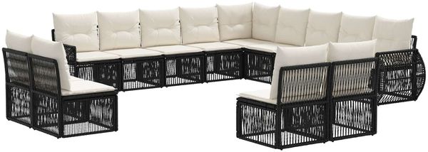 vidaXL Gartensofa-set 13 pcs Schwarz und Cremeweiß Poly-Rattan 3435580