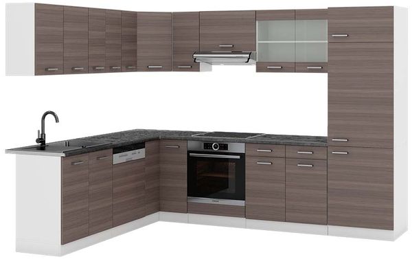 Eckküche R-Line Edelgrau/Weiß 287 x 60 cm , AP Anthrazit Vicco