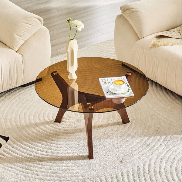 STILVORA Couchtisch Runder Wohnzimmertisch mit Glasplatte Kaffeetisch 80cm (Glasplatte, schwarzer Holzrahmen, Ø80×42,2cm modernes Design, Hitzebeständig, kratzfest, mit rutschfesten Standfüßen stabil), Für Wohnzimmer, Büro, Lounge, Hotel und moderne Ap...