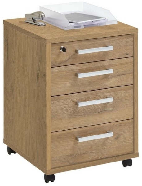 Rollcontainer >CALVIA 4< in Alteiche Dekor - 48x65,5x49,5cm (BxHxT)