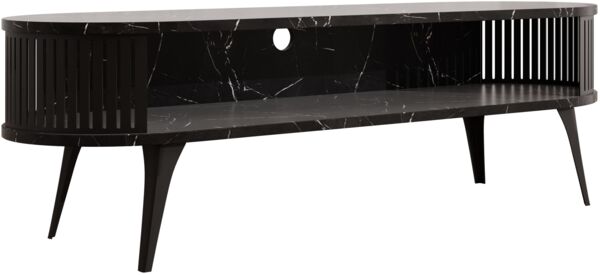TV-Lowboard Rajkon Oval (Farbe: Schwarz / Black Pietra Grigia)