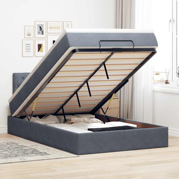 vidaXL Ottomane Bett mit Matratze & LEDs Dunkelgrau 120x190 cm Samt 3312681
