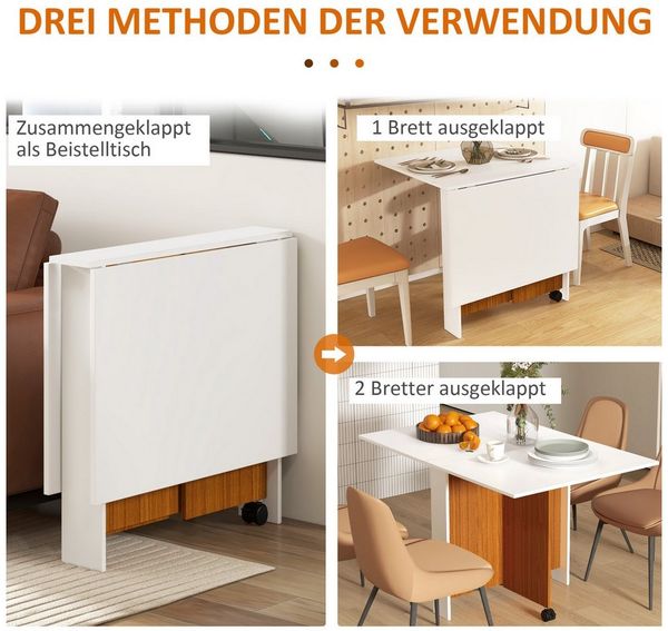 BBWL Klapptisch Klapptisch mit 2 Rollen und klappbarer Tischplatte,120 x 80 x 73CM (platzsparend & vielseitig einsetzbar, moderner Küchentisch als Ess-, Arbeits- oder Balkontisch, leicht verschiebbar & flexibel)