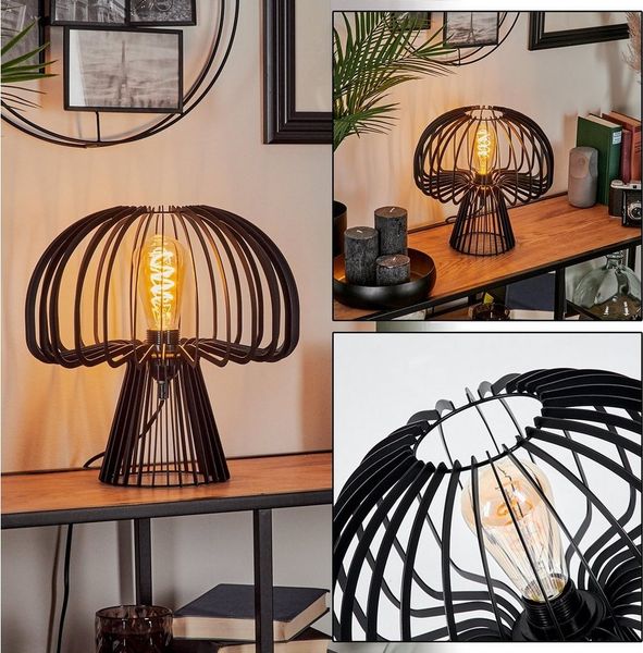 hofstein Tischleuchte moderne Tischlampe aus Metall in Schwarz, ohne Leuchtmittel, Nachttischlampe An-/Ausschalter, Lichteffekt, 1xE27, ohne Leuchtmittel