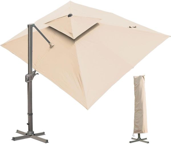Großer Sonnenschirm 300x400 cm Rechteckig mit Ständer & Kurbel, Ampelschirm