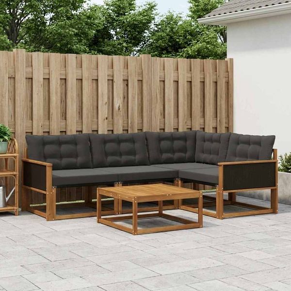 vidaXL Outdoor-Sofagarnitur mit Kissen 5 pcs Natürlich und Schwarz 3381400