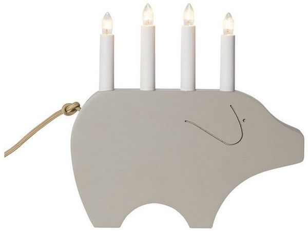 Dekoleuchte -Gry', Weihnachtsschwein, Holz, beige, weiß, 28cm