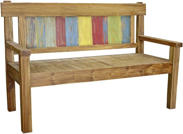 Gartenbank METTE 3-Sitzer - 150cm Breit, Teak, Hellbraun | Terrassenbank Wetterfest Sitzbank Outdoor Bank