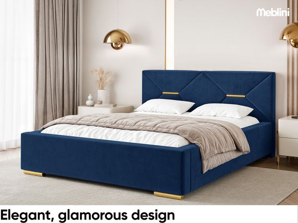 MEBLINI Polsterbett 180x200 mit Lattenrost mit Matratze – LIZZY – Blau Samt – Doppelbett mit Bettkasten - Stauraumbett - Kopfteil Bett mit Stauraum Bild 3