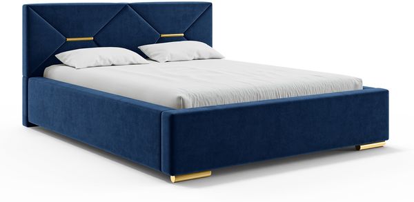 MEBLINI Polsterbett 180x200 mit Lattenrost mit Matratze – LIZZY – Blau Samt – Doppelbett mit Bettkasten - Stauraumbett - Kopfteil Bett mit Stauraum Bild 2