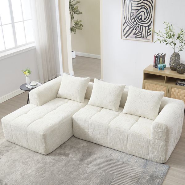 L-Form Sofa (3-Sitzer) mit Chaiselongue, Chenille, ohne Montage, 250x158x60 cm, Beige