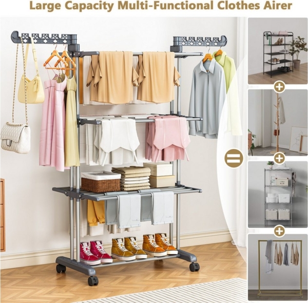 POPOLIC Wäscheständer Wäscheständer mit großer Kapazität – abnehmbar mit Universalrädern Bild 3