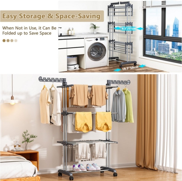 POPOLIC Wäscheständer Wäscheständer mit großer Kapazität – abnehmbar mit Universalrädern Bild 2