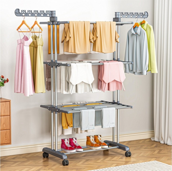 POPOLIC Wäscheständer Wäscheständer mit großer Kapazität – abnehmbar mit Universalrädern Bild 5