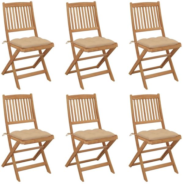 vidaXL Klappbare Gartenstühle 6 Stk. mit Kissen Massivholz Akazie 3075012