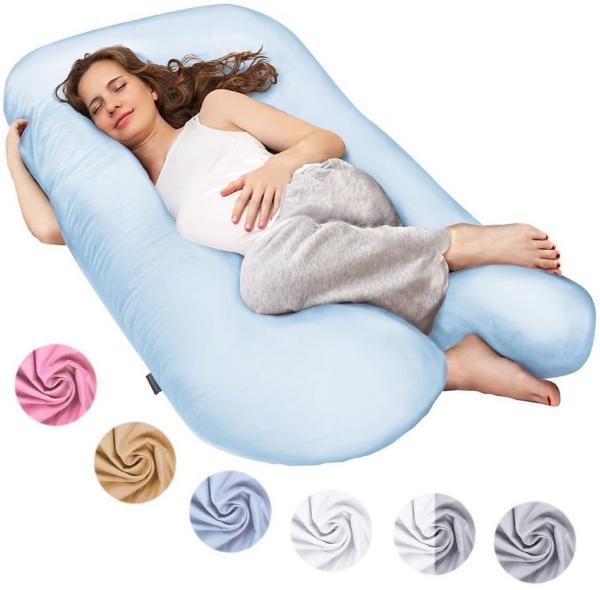 SMOOTHY Schwangerschaftskissen, Seitenschläferkissen, Lagerungskissen, Baby-Kissen & Stillkissen in U-Form mit abnehmbarem & waschbarem Bezug aus 100% Baumwolle (Junior XL, 120 x 70 cm, Hellblau)