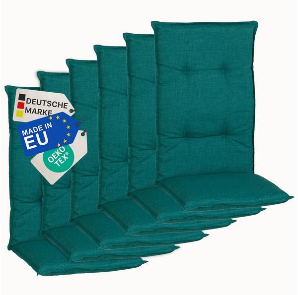 NYVI Hochlehnerauflage Hochlehner Auflagen 6er Set Barcelona - Gartenstuhlauflagen 118x50 cm, (6 St), Stuhlauflage, Sitzauflage mit Halteband, UV-fest