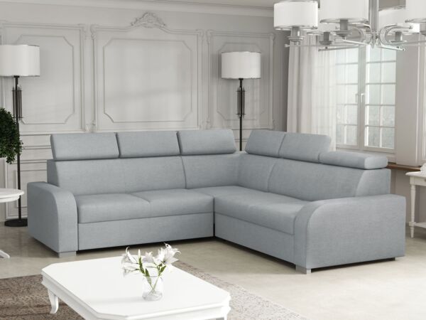 Ecksofa Apollo 2rR2p mit Schlaffunktion und Bettkasten, L-Form, Einstellbare Kopfstützen (Farbe: Crown 17)