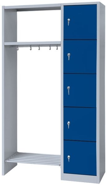Schließfachgarderobe Wertfachschrank Fächerschrank Spind Umkleideschrank rechts inkl. Garderobe 5 Fächer-Spint Grau/Blau 525511