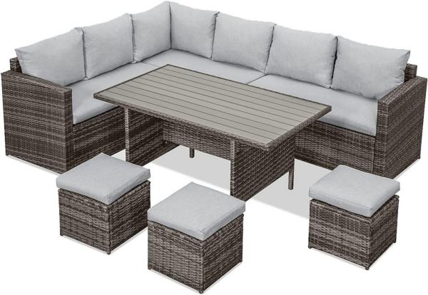 MeXo Gartenlounge-Set Lounge Gartenmöbelset für 8-10 Personen, (Rattan Gartenmöbel Set, L-form, Wetterfest & Modular, 7-tlg, 8cm breitere Armlehnen), Outdoor Garten Möbel Set, Tisch mit Stauraum, Terrasse & Wintergarten