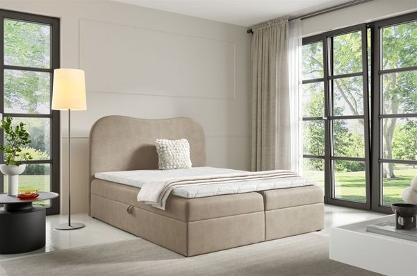 Boxspringbett Schlafzimmerbett DARLIN 180x220cm Stoff Gerra Cappuccino