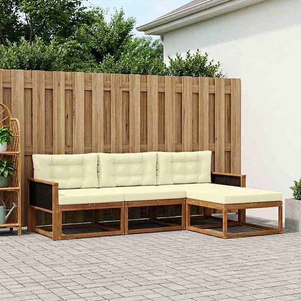 vidaXL Outdoor-Sofagarnitur mit Kissen 4 pcs Natur und Creme 3382453